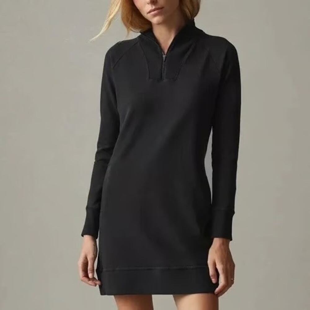 American Giant Moto Quarter Zip Sweatshirt Dress Black Size Large